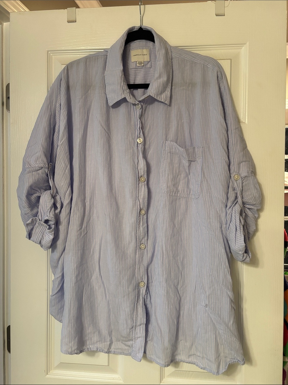 American Eagle Outfitters Light Blue Pinstripe Button-Down Shirt